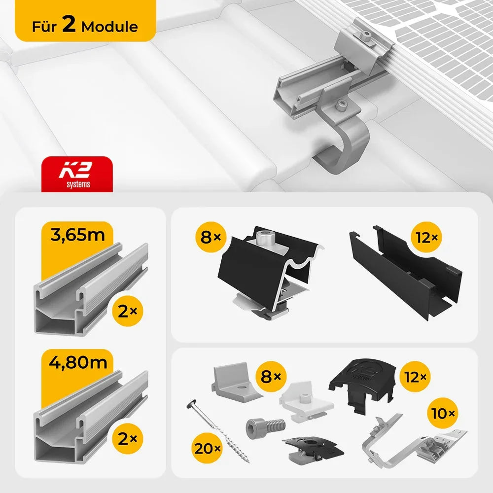 K2 Systems Quermontage Schrägdach Montageset für 2 Solarmodule