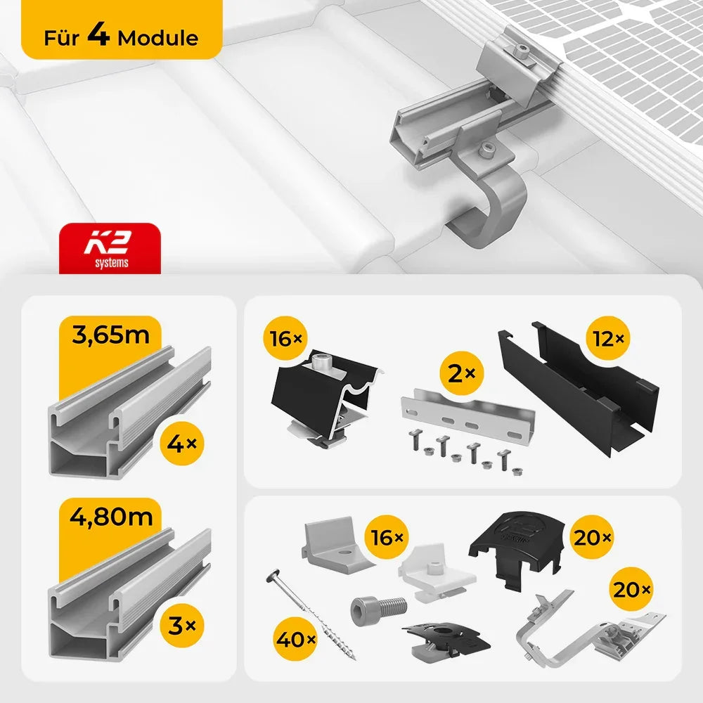 K2 Systems Quermontage Schrägdach Set für 4 Module