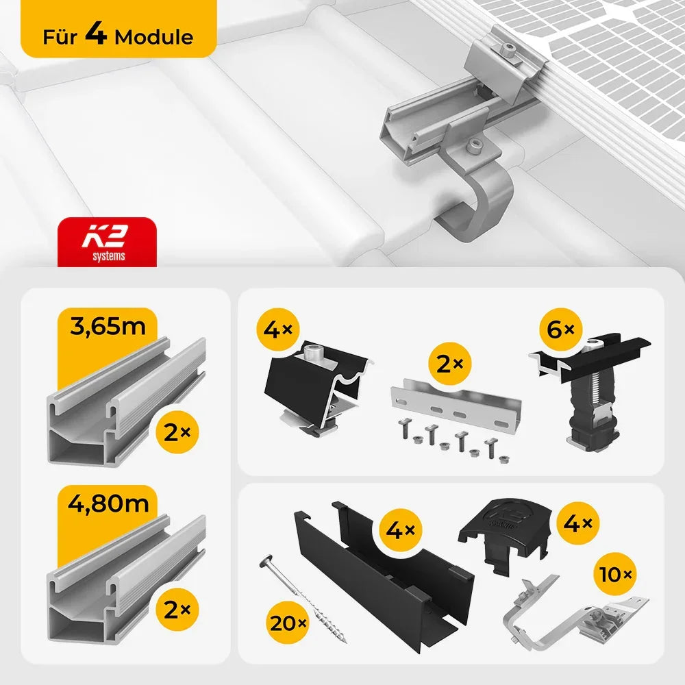 K2 Systems Schrägdach Montageset für 4 Solarmodule