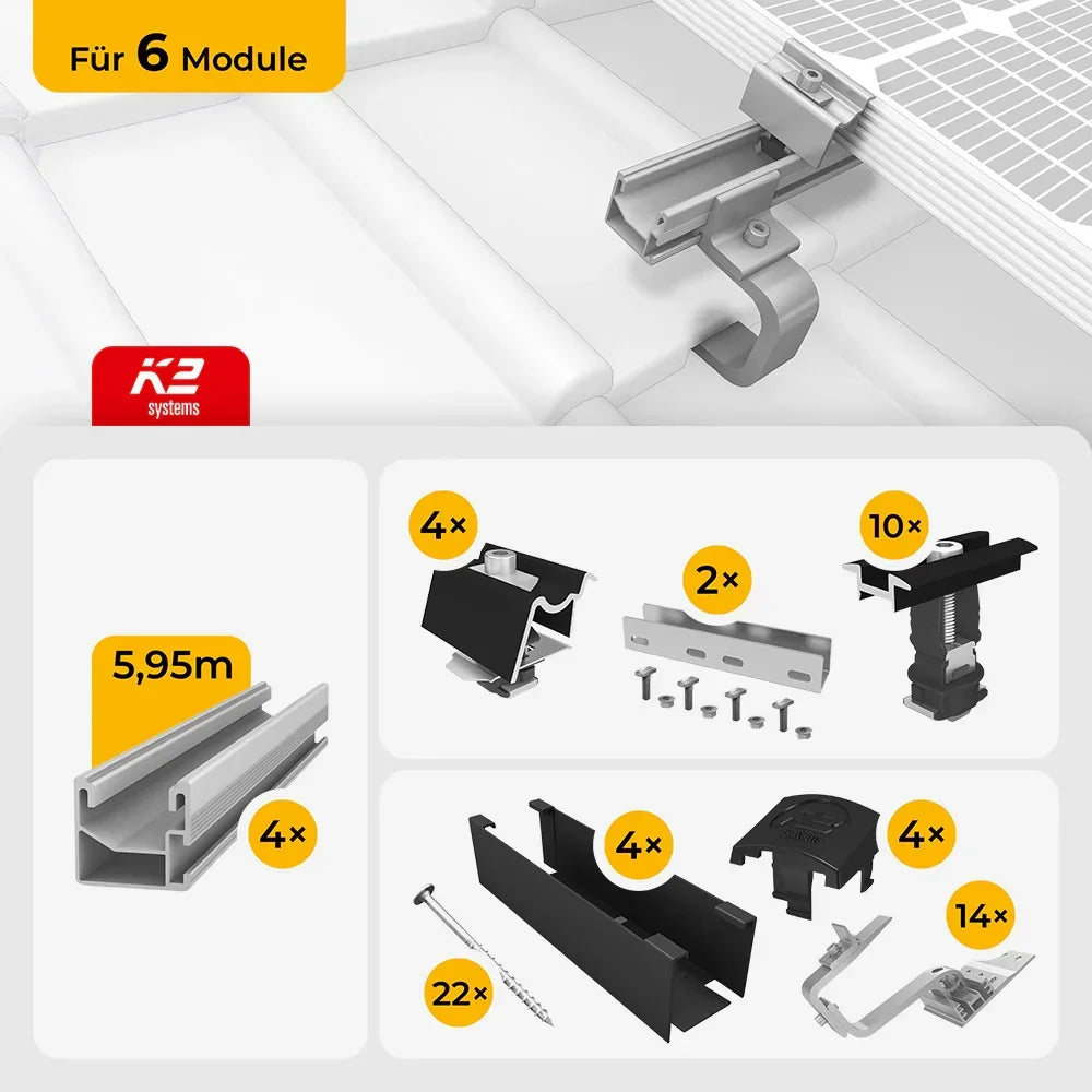 K2 Systems Quermontage Set Schrägdach für 6 Solarmodule
