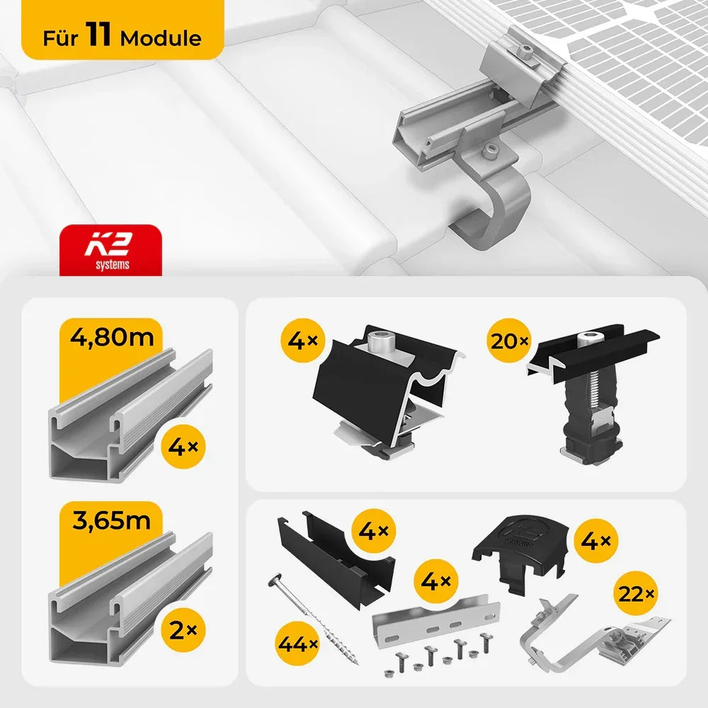 K2 Systems Schrägdach Montageset für 11 Solarmodule