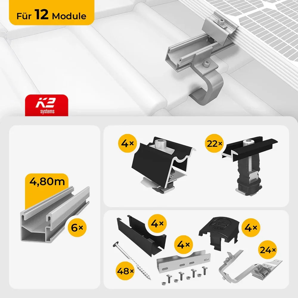 K2 Systems Schrägdach Montageset für 12 Solarmodule