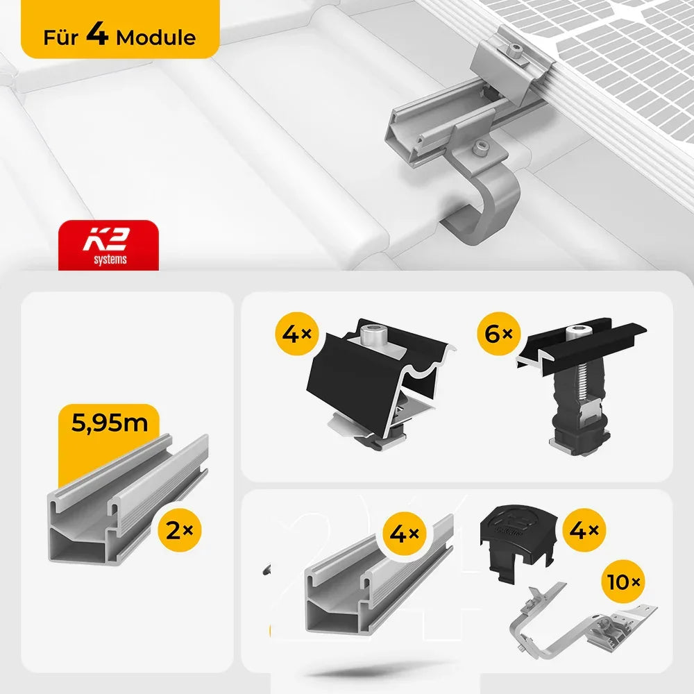 K2 Systems Schrägdach Montageset für 4 Solarmodule
