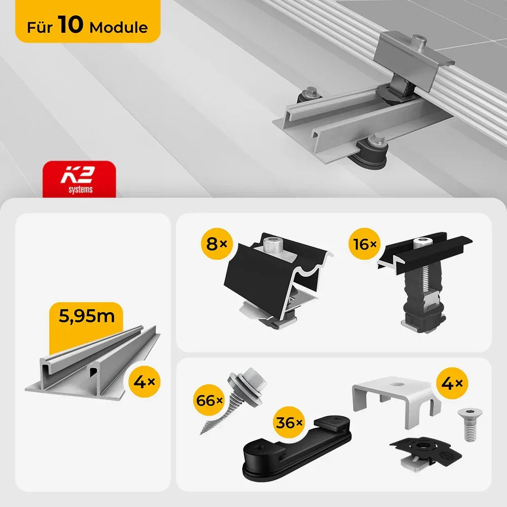 K2 Systems Trapezblech Montageset für 10 Solarmodule