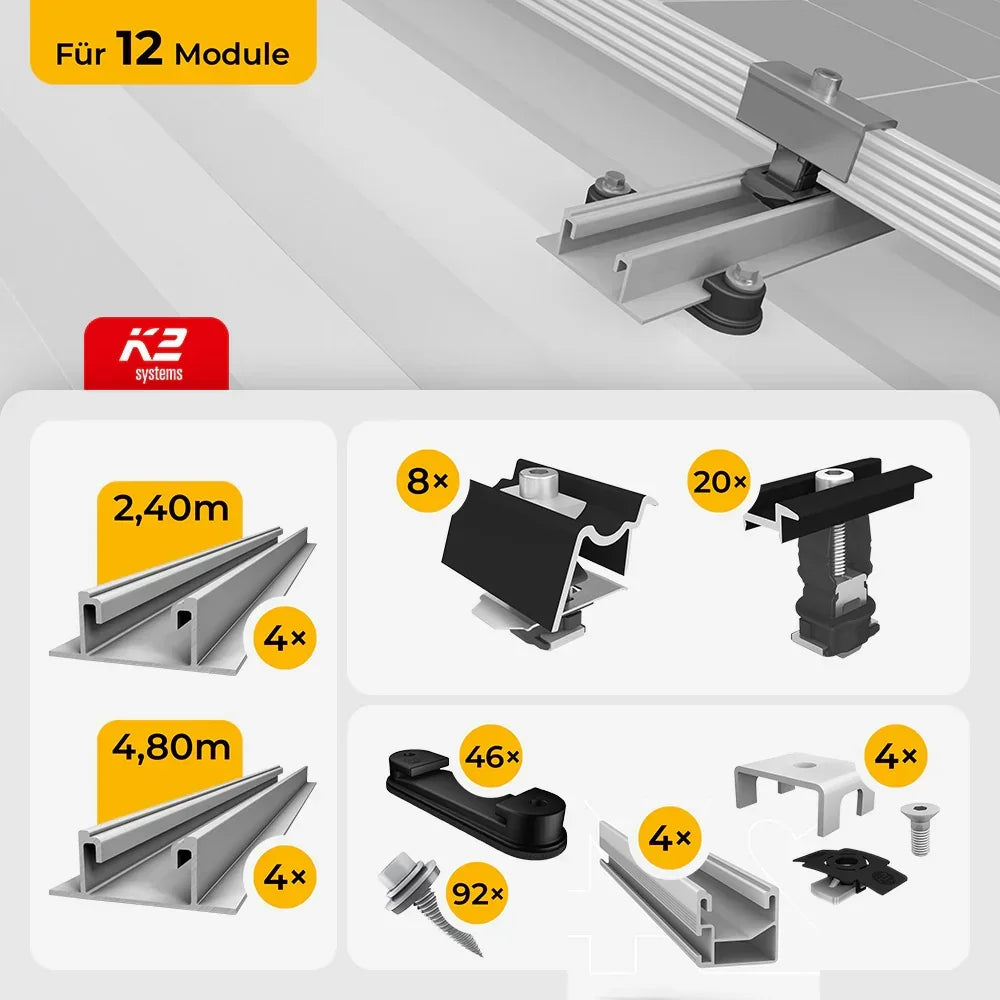 K2 Systems Trapezblech Montageset für 12 Solarmodule