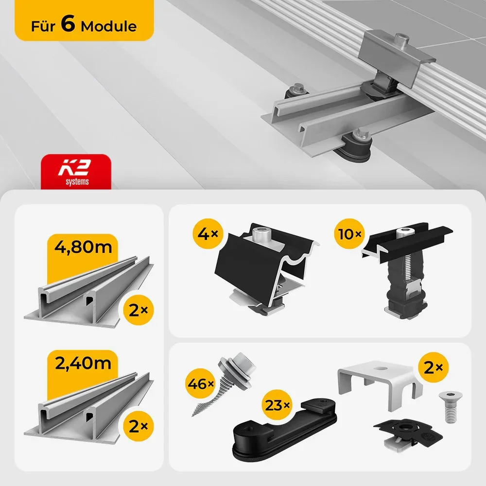 K2 Systems Trapezblech Montageset für 6 Solarmodule