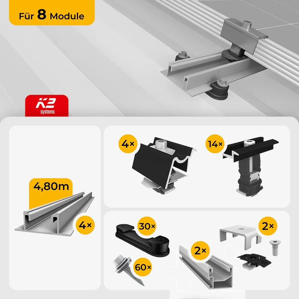 K2 Systems Trapezblech Montageset für 8 Solarmodule