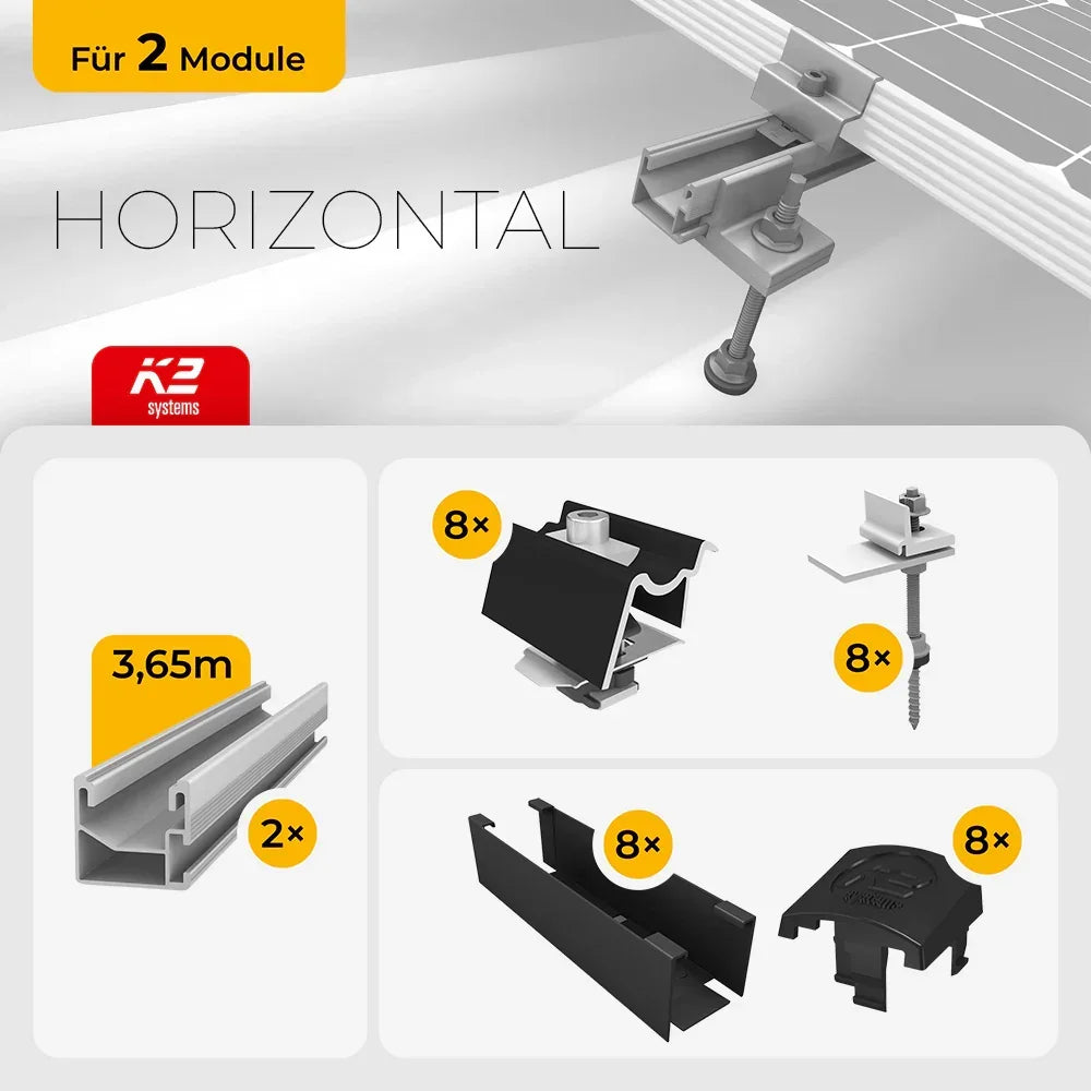 K2 Systems Welldach Montageset für 2 Solarmodule horizontal
