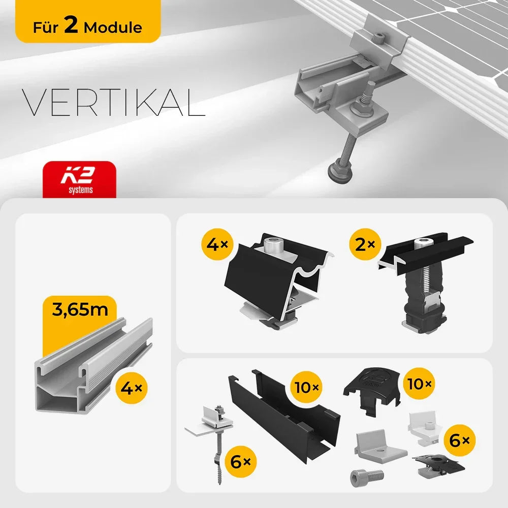 K2 Systems Welldach Montageset vertikal für 2 Solarmodule