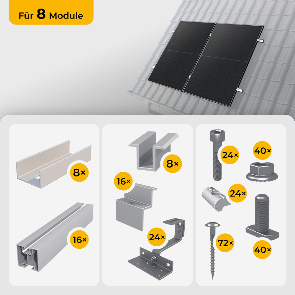Ziegeldach Montageset für 8 Solarmodule